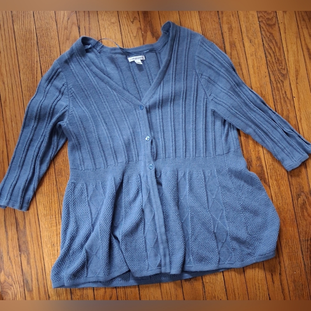 Croft & Barrow - Women's Blue Buttoned Cotton Blend Casual Sweater. Size 1X
